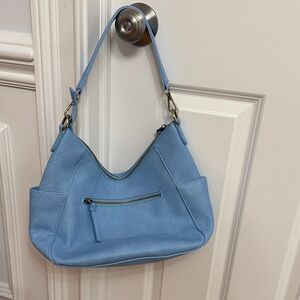 Light Blue Leather Hobo Shoulder Bag